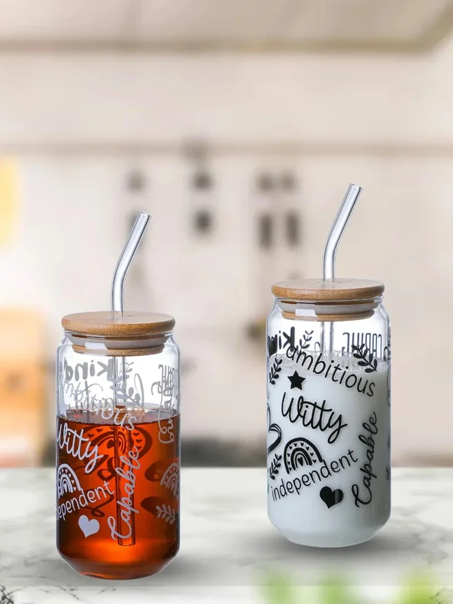 1 تشيس 1CHASE Set of 2 - Positive Quote Sipper Glass 350ml